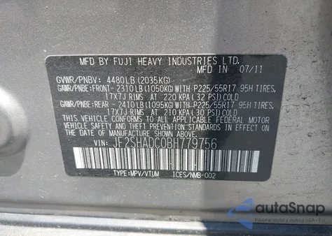 2011 Subaru Forester 2.5X Premium from USA, damaged, VIN JF2SHADC0BH779756